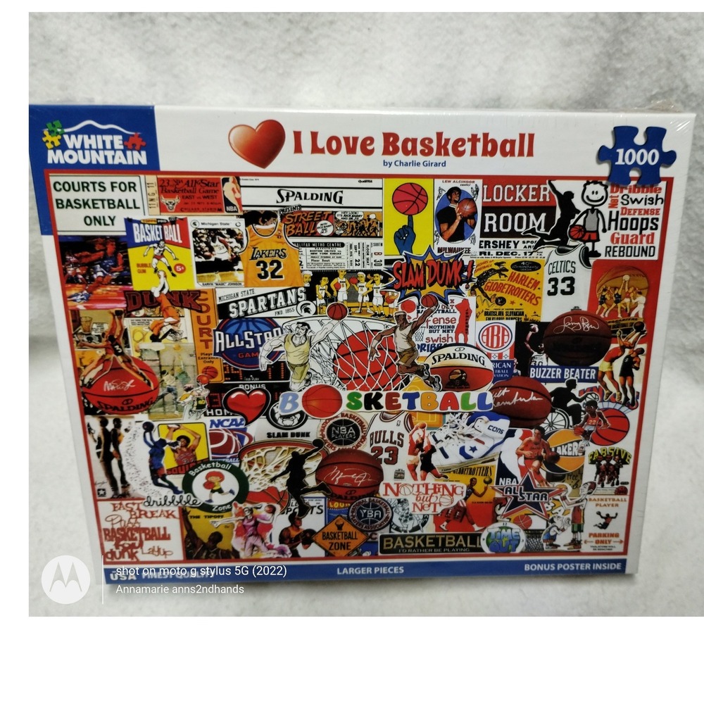 White Mountain Puzzles I Love Basketball 1000 Piece Jigsaw Puzzle‎ 1772 USA New